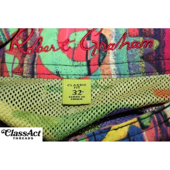 Robert Graham Swim Trunks Classic Fit Geometric Multicolor Board Shorts Sz 32 - Picture 8 of 11